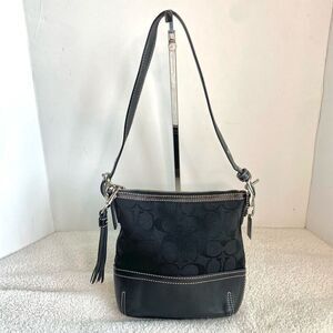 Coach Black Signature Jacquard Leather Shoulder Small Mini Handbag Y2K Vintage
